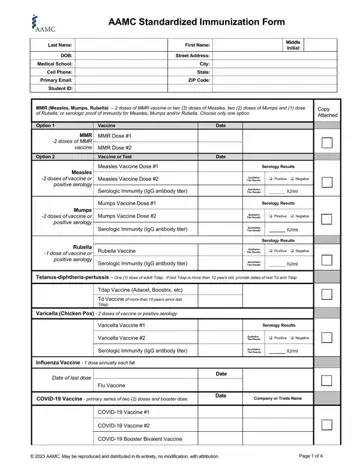 Standard Vaccination Form Preview