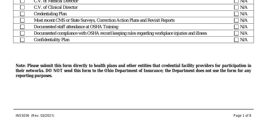 ins5036 CV of Medical Director CV of, NA NA NA NA NA NA NA, Note Please submit this form, INS Rev, and Page  of blanks to complete