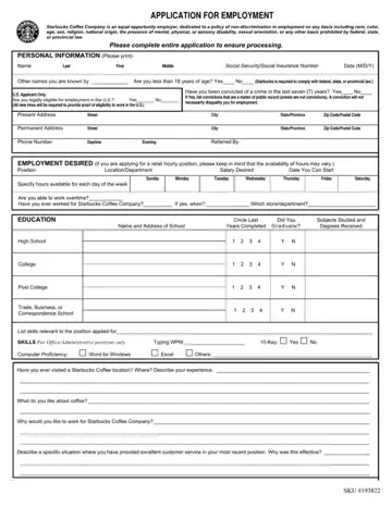 Starbucks Application Form Preview