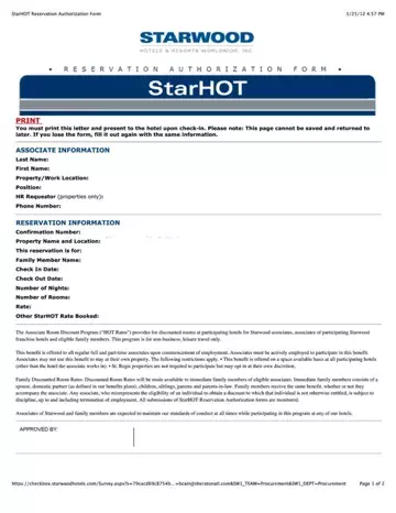 Starhot Hotel Reservation Authorization Form Preview