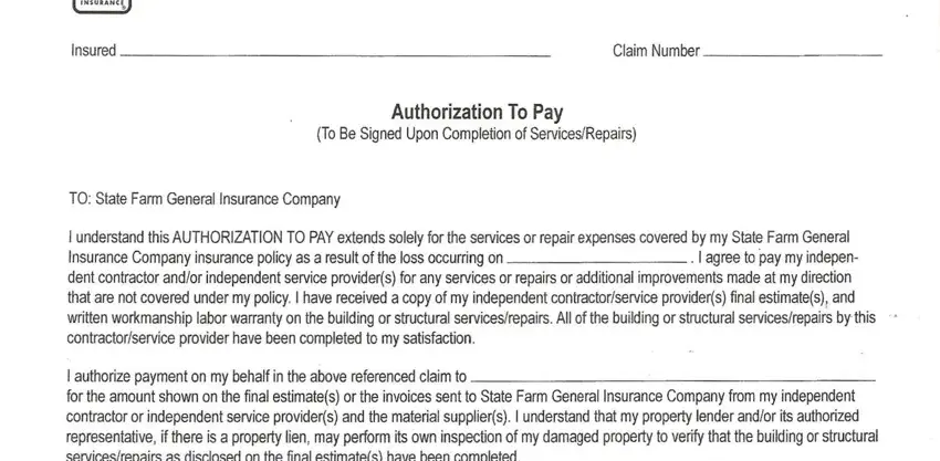 completing state farm authorization and direction to pay stage 1
