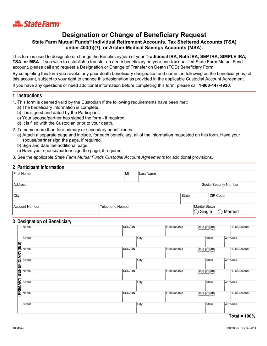 State Farm Change Of Beneficiary Form first page preview