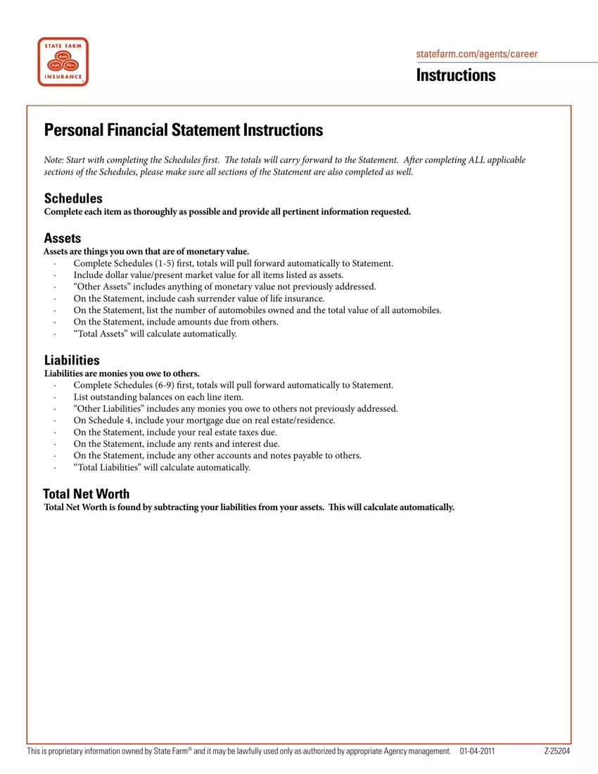 State Farm Personal Financial Statement first page preview