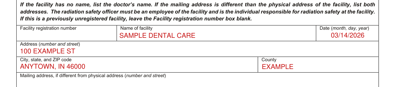 State Form 9977 example filled out, facility information