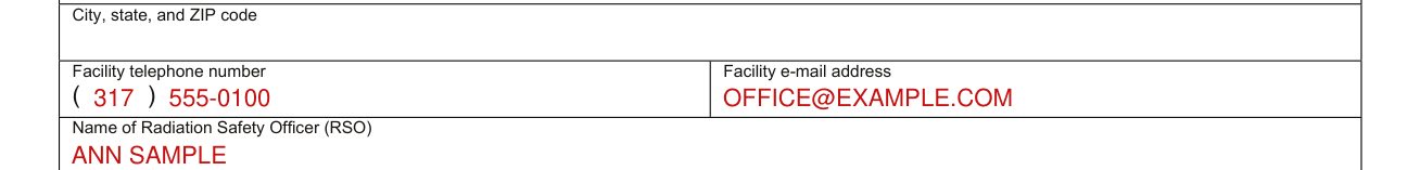 State Form 9977 example filled out, facility telephone number and e-mail address