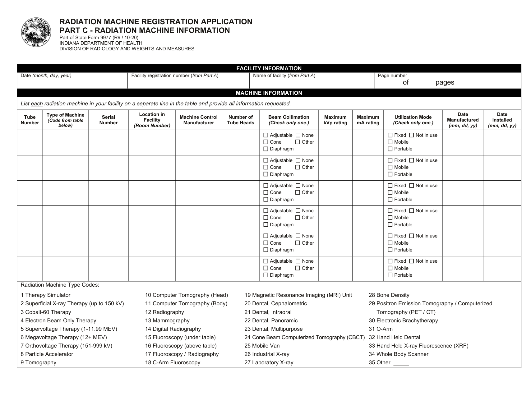 State Form 9977 example filled out, machine information