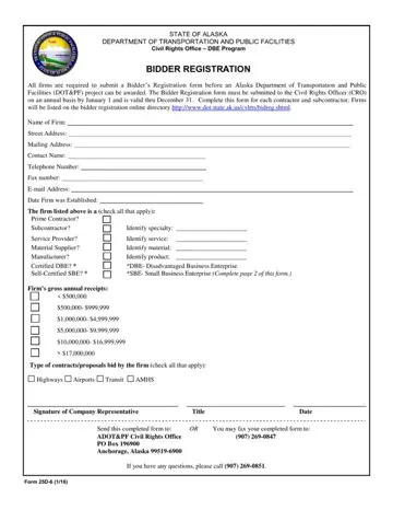 State Of Alaska Bidders Registration Form Preview