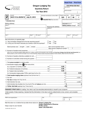 State Of Oregon Lodging Tax Form Preview
