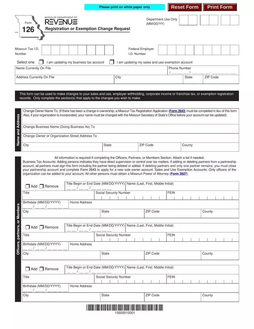 State Tax Form 126 first page preview