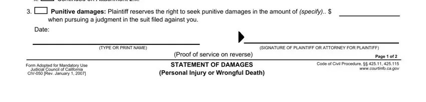 Filling out ccp 425 11 statement of damages stage 3