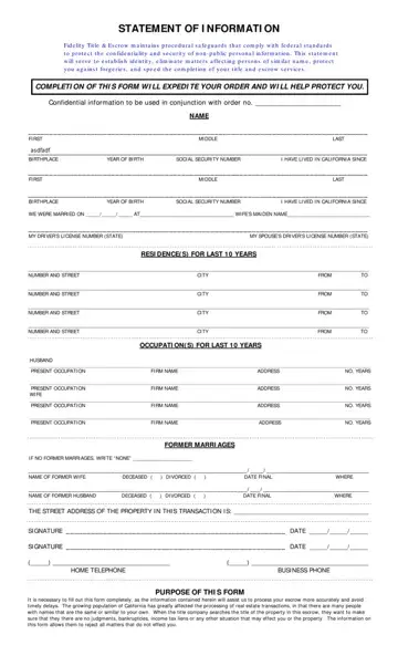Statement Information Escrow Form Preview