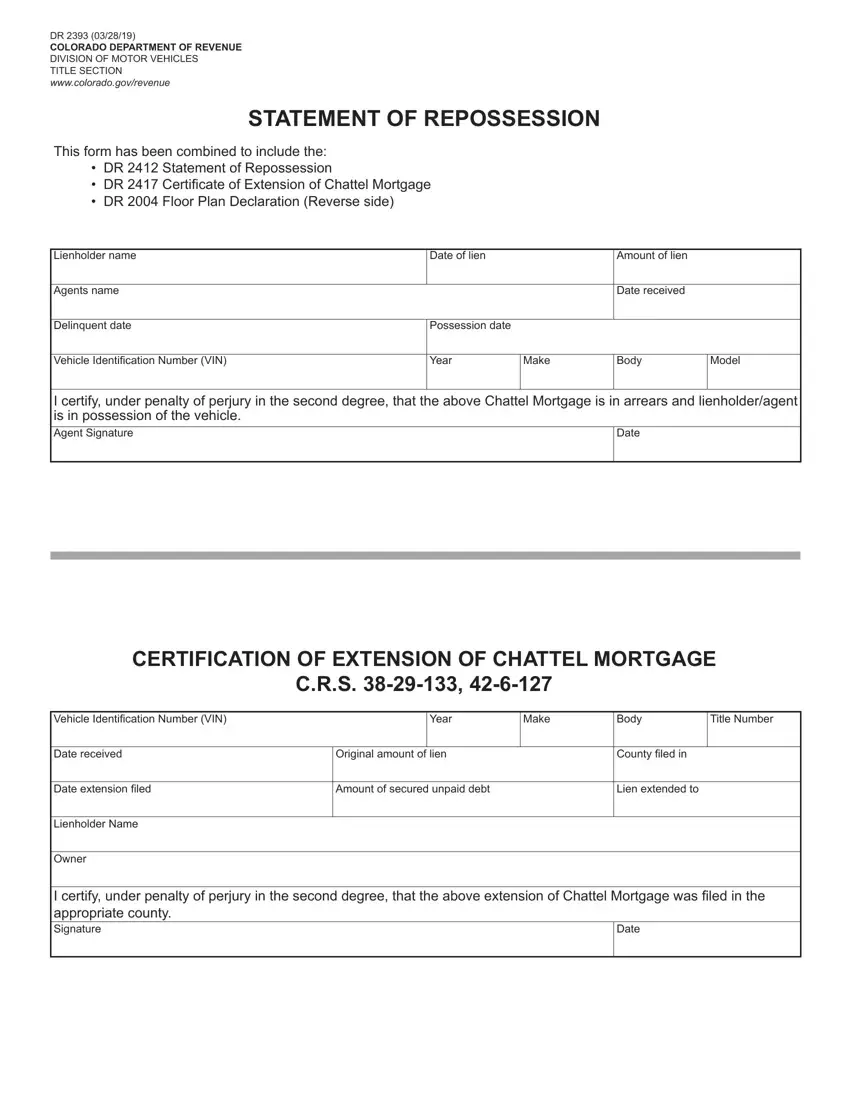 Statement Of Repossession Form first page preview