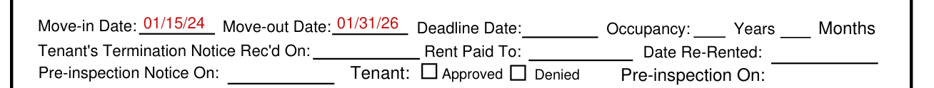 Statement of Security Deposit Accounting example filled out, dates and deadline