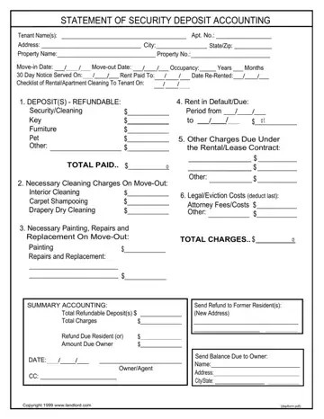 Statement Security Deposit Accounting Form Preview