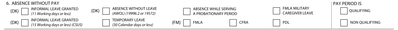 Form STD. 634 example filled out, box 6, absences without pay