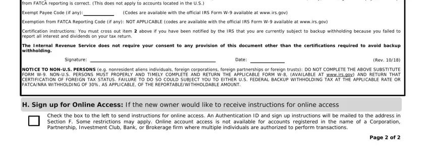 form sp sonl 12 21 17 Certification Under penalties of, Exempt Payee Code if any, Codes are available with the, Exemption from FATCA Reporting, Certification instructions You, The Internal Revenue Service does, Rev, NOTICE TO NONUS PERSONS eg, H Sign up for Online Access If the, Check the box to the left to send, and Page  of fields to fill