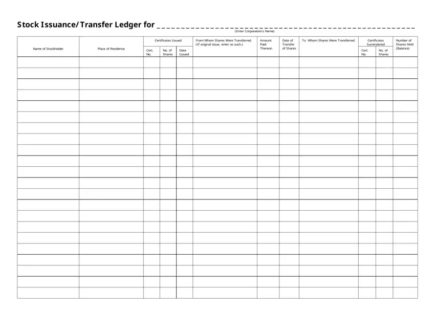 Stock Transfer Ledger Template first page preview