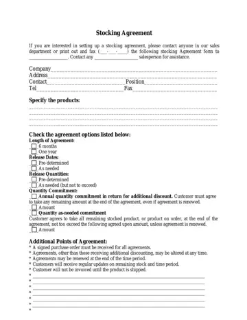 Stocking Agreement Template Preview