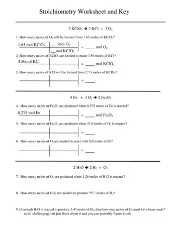 Stoichiometry Worksheet Preview