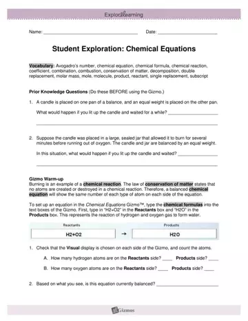 Student Chemical Equations Preview