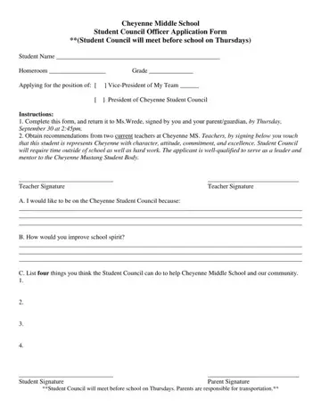 Student Council Application Middle School Form Preview
