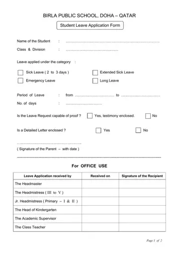 Student Leave Application Form Preview
