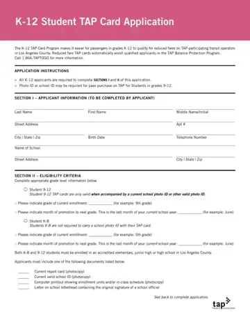 Student Tap Card Application Form Preview