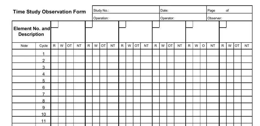 stage 1 to filling in printable time study template