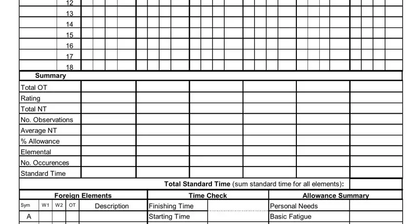 Completing work time study template stage 2