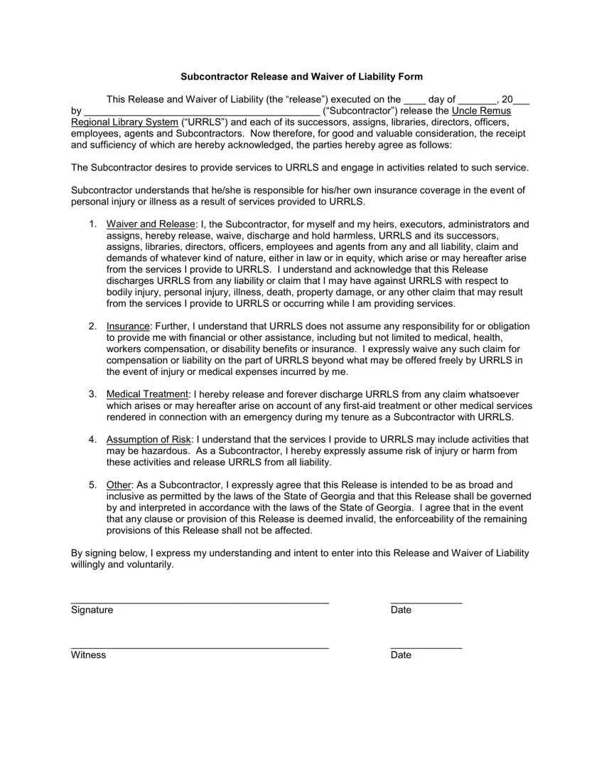 Subcontractor Waiver Form first page preview