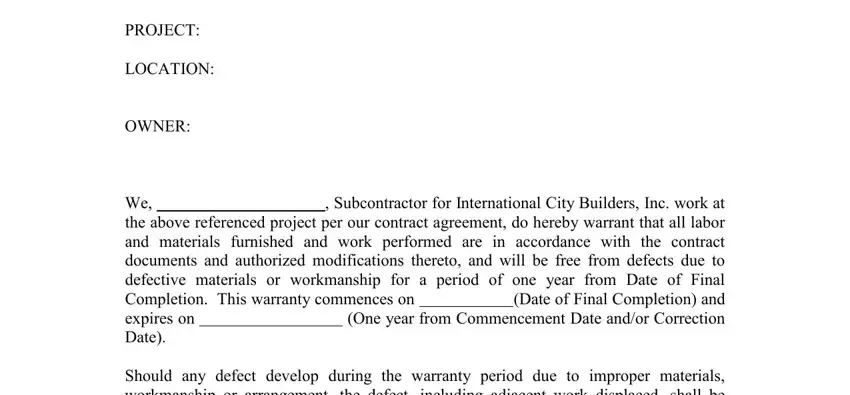 portion of blanks in 1 year warranty template