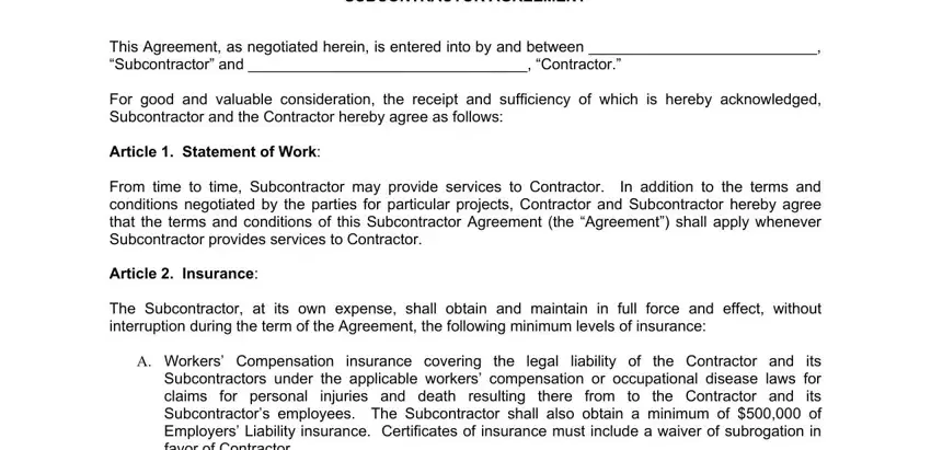 subcontract forms empty spaces to consider
