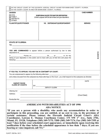 Subpoena Duces Tecum Deposition Form Preview