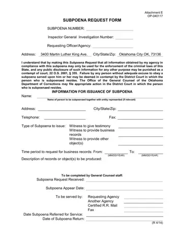 Subpoena Request Form Preview