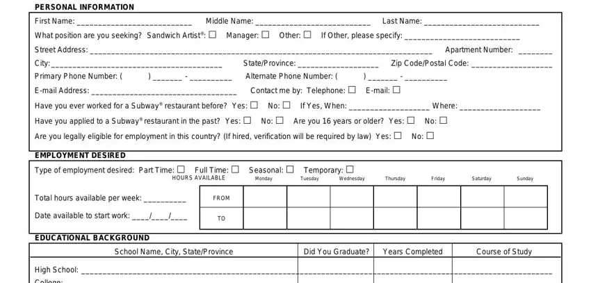 subway application pdf blanks to consider