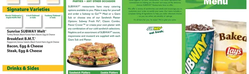 subway menu english