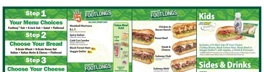 Filling out printable subway menu stage 3