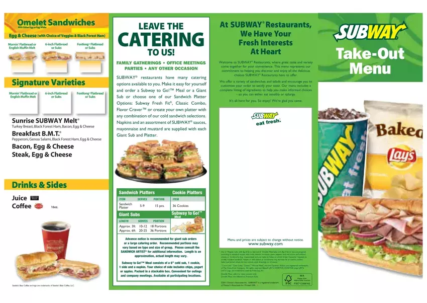 Subway Order Form first page preview