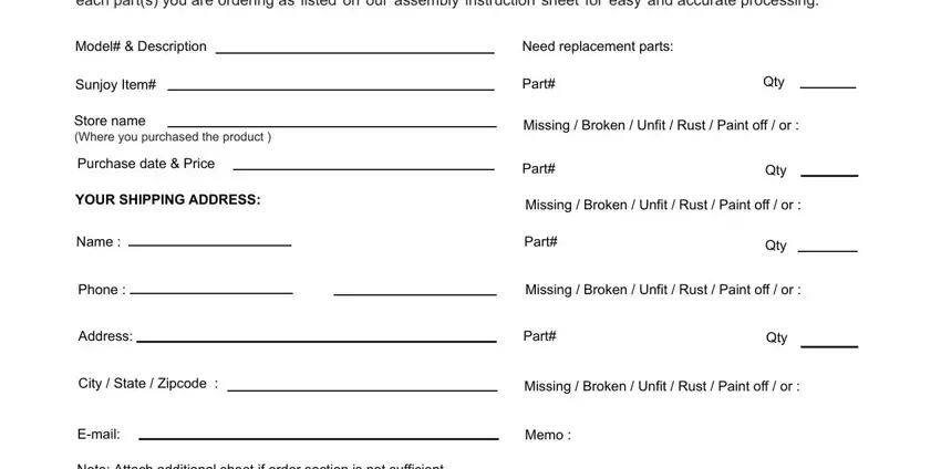 sunjoy parts replacement order form spaces to fill in