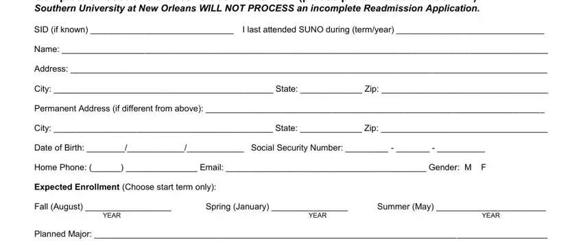 filling out Suno Readmission Application part 1