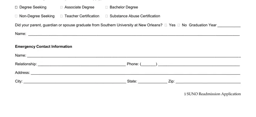 Filling out Suno Readmission Application step 2