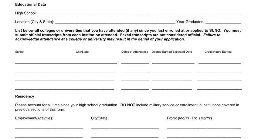 Entering details in Suno Readmission Application step 3