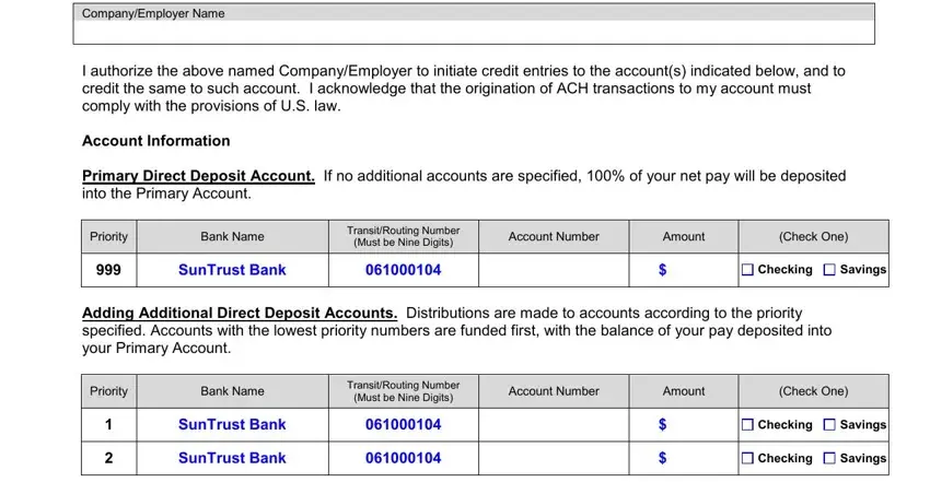 portion of empty spaces in suntrust bank verification form