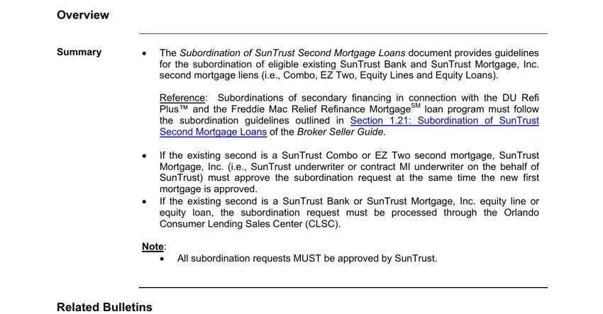 Entering details in suntrust heloc subordination requirements stage 3