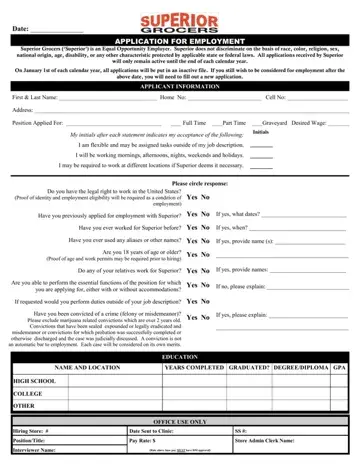 Superior Grocers Application For Employment Form Preview