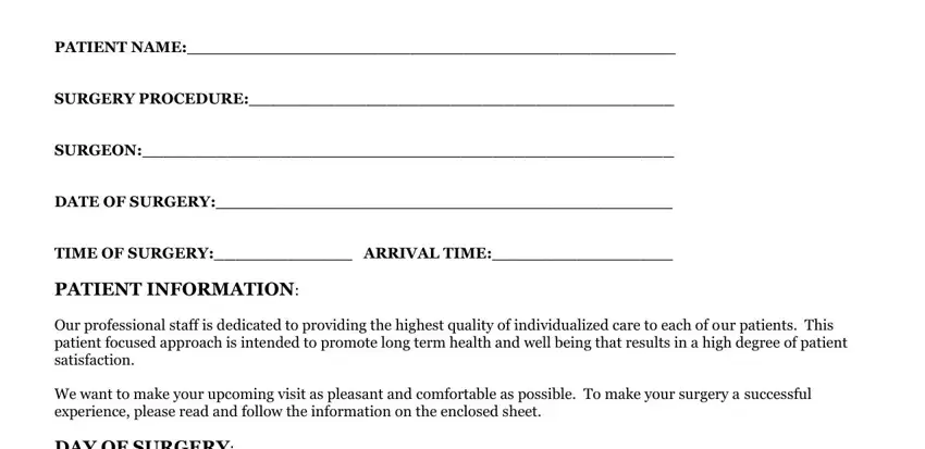 part 4 to entering details in pre surgery instructions sheet