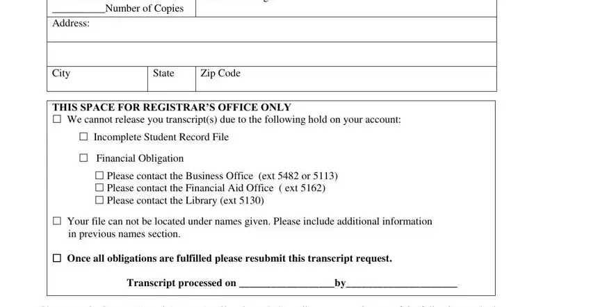 Filling out southern union transcript request stage 2