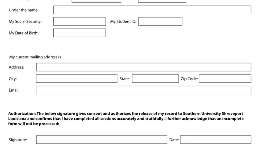 Entering details in official transcript request southern university shreveport louisiana stage 2