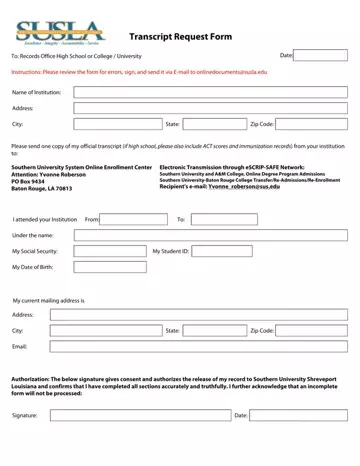 Susla Transcript Request Form Preview