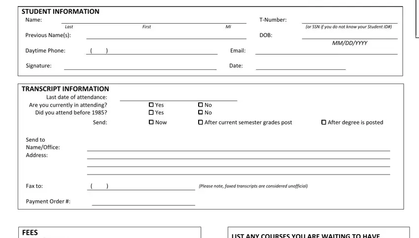 entering details in Suu Transcript Request Form part 1